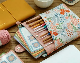 Floral Fabric Crochet Hook Case: Crossbody Craft Organizer Pouch (Large/XL Sizes)