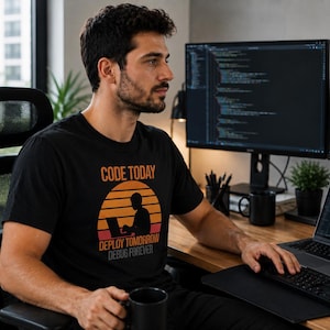 Heute programmieren, morgen bereitstellen, für immer debuggen – Lustiges Programmierer-T-Shirt