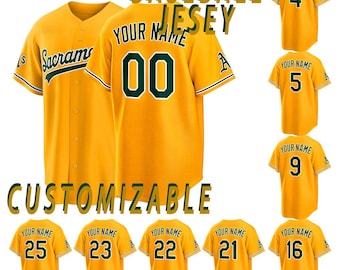 Camiseta de béisbol personalizada estilo Oakland, con nombre y número personalizados bordados.