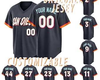 Camiseta de béisbol personalizada de San Diego, camiseta con nombre y número personalizados, camiseta con costuras AII, talla para hombre.