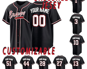 Camiseta de béisbol personalizada estilo Atlanta, con nombre y número personalizados bordados.