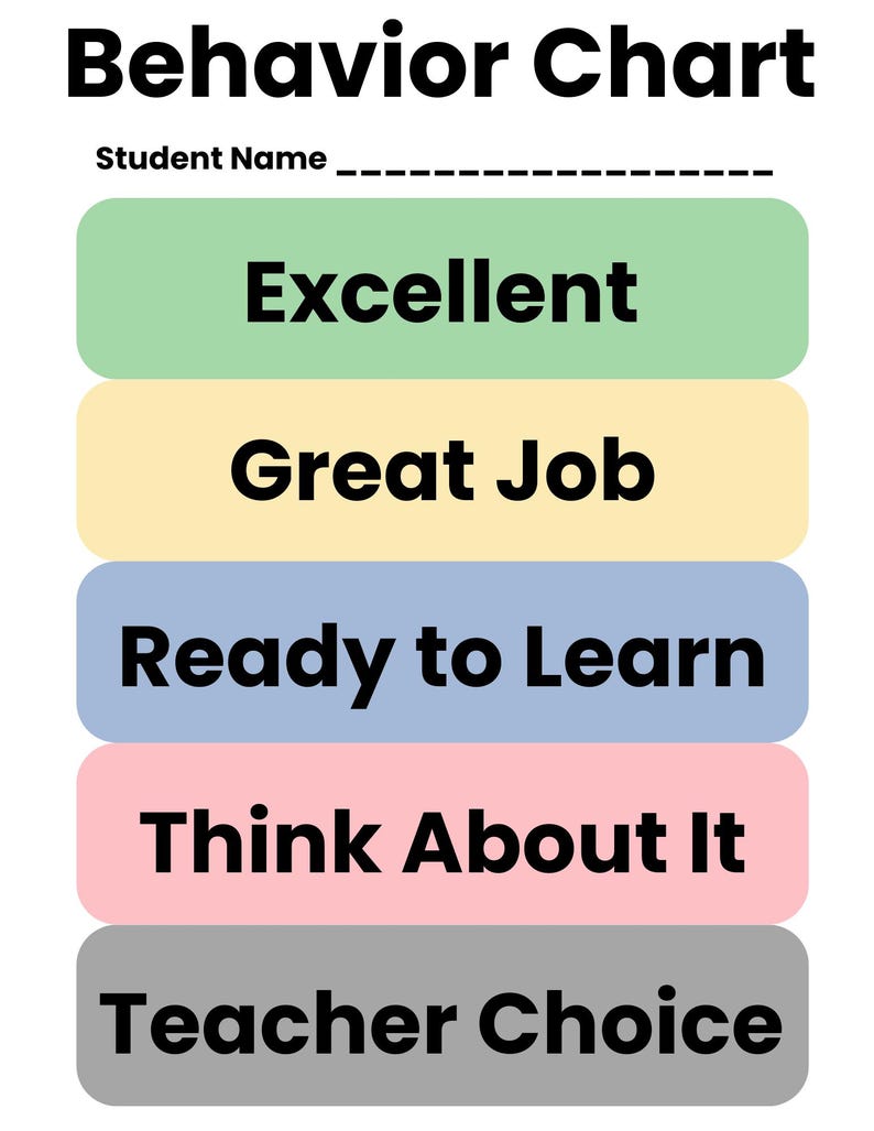 Behavior Chart Printable | Calm Classroom Home System | Color and Black ...
