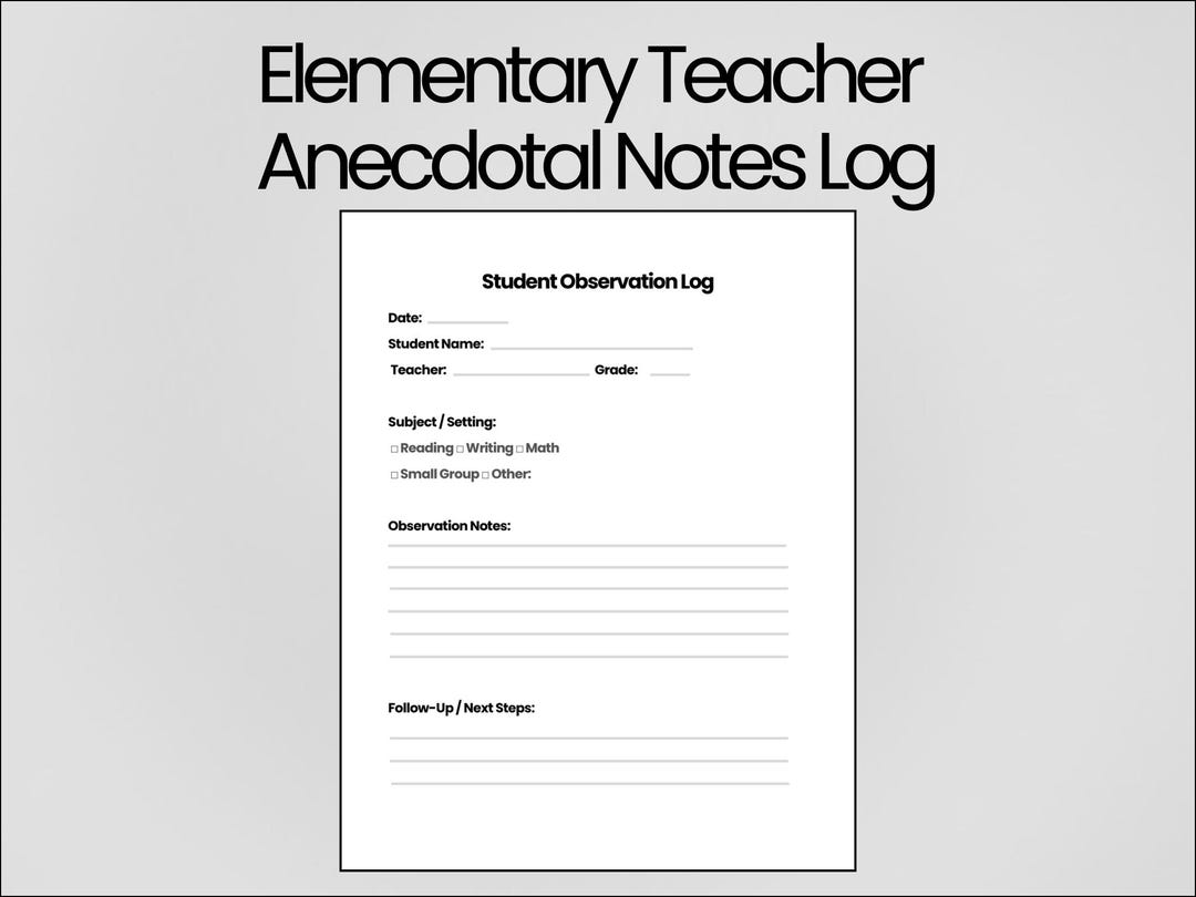 Elementary Teacher Anecdotal Log | Student Observation Forms | Small ...