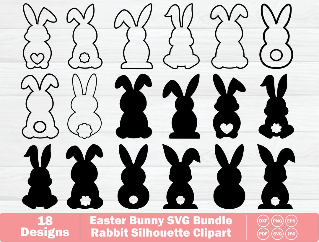 18 Easter Bunny SVG Bundle, Rabbit Silhouette Clipart, Easter Bunny ...