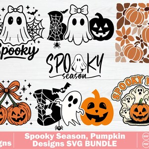 Spooky Season SVG Bundle, Halloween Pumpkin SVG, Cute Ghost SVG, Spooky Vibes Shirt Design, Retro Halloween Svg, Pumpkin Coppy Cherry Dxf