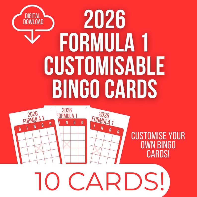 Customisable Blank 2026 Formula 1 Bingo Cards – Race Day Party Game ...