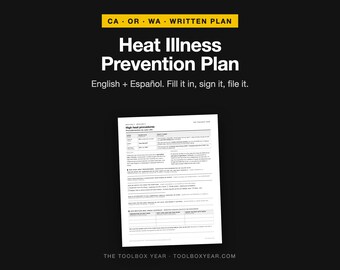 Heat Illness Prevention Plan English Spanish Bilingual | Cal OSHA 3395 Written Plan for California Oregon Washington Contractors