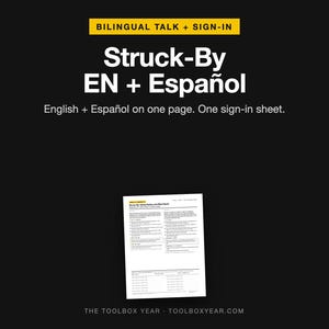 Bilingual Struck By Toolbox Talk English Spanish | Charla de Seguridad | Swing Radius Safety Meeting PDF with Sign In Sheet