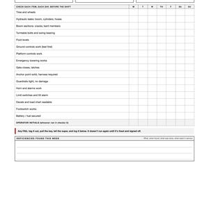 Aerial Boom Lift Inspection Checklist | Weekly Pre-Shift Safety Form (PDF Download) image 3