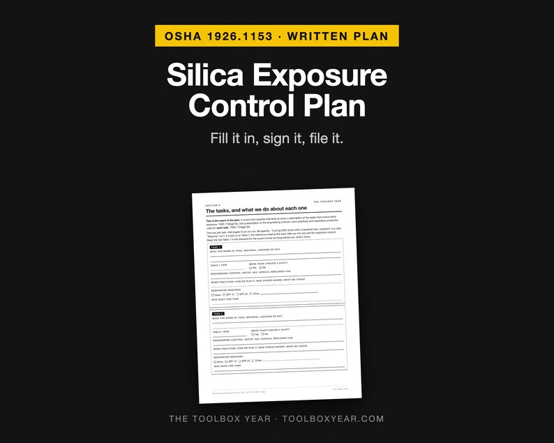 Silica Exposure Control Plan Template | OSHA 1926.1153 Written Plan for Construction | Fillable Contractor Compliance PDF with Table 1 image 1
