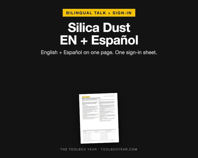 Bilingual Silica Toolbox Talk English Spanish | Charla de Seguridad Silice | Safety Meeting PDF with Sign In Sheet | Hoja de Asistencia image 1