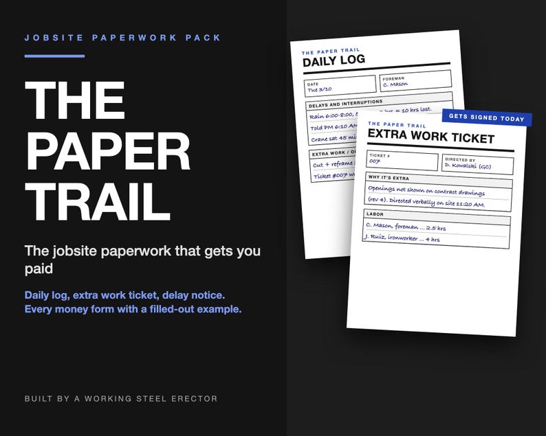 Contractor Jobsite Daily Log, Extra Work Ticket, Delay Notice (PDF) image 2