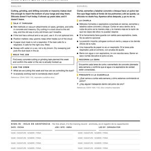 Bilingual Silica Toolbox Talk English Spanish | Charla de Seguridad Silice | Safety Meeting PDF with Sign In Sheet | Hoja de Asistencia image 2