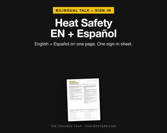 Bilingual Heat Safety Toolbox Talk English Spanish | Charla de Seguridad Calor | Safety Meeting PDF with Sign In Sheet | Hoja de Asistencia