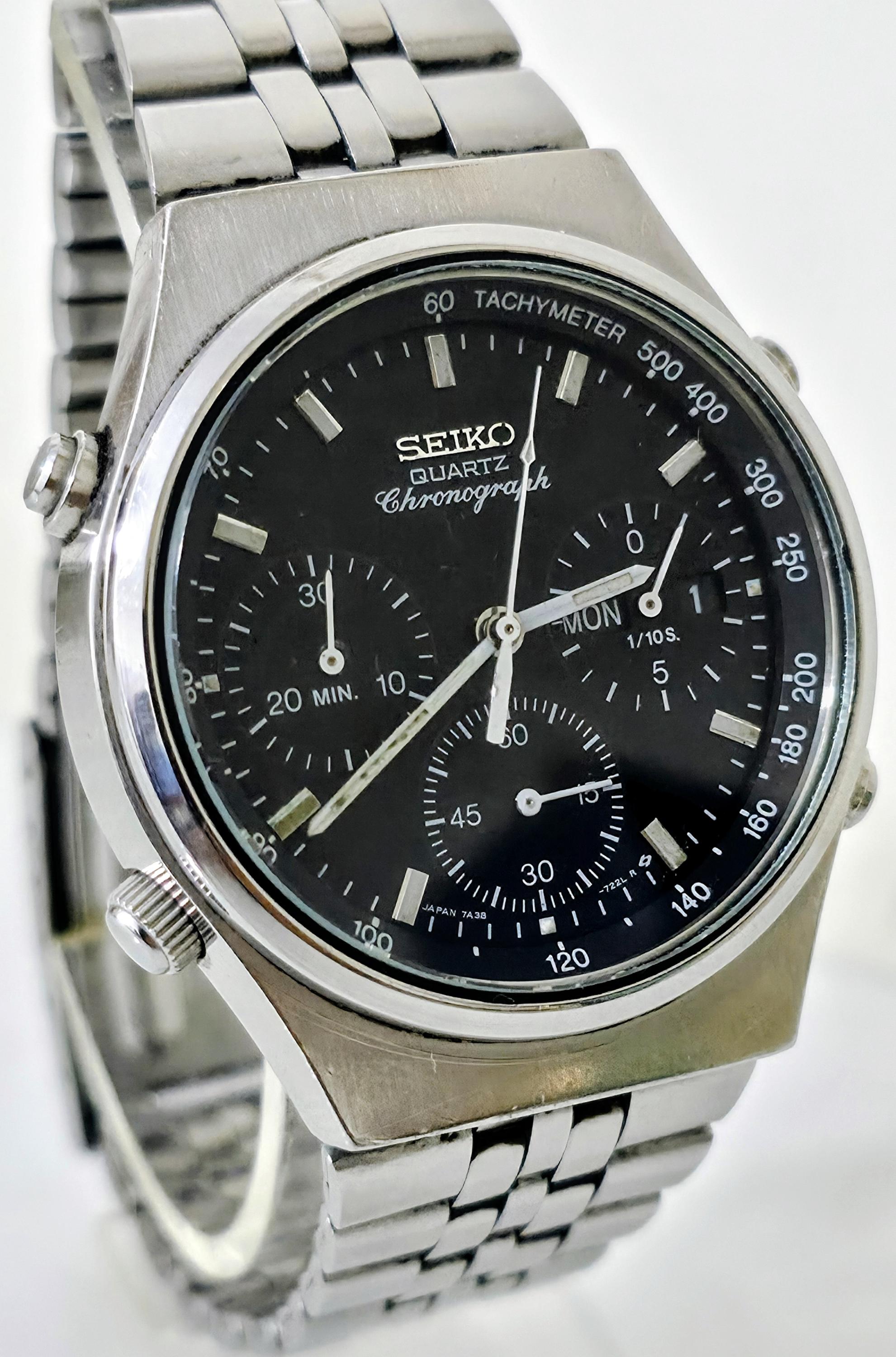 Montre Seiko 7A38-7270 Chronographe Quartz Jour/Date 1987 - Rare - Révisée