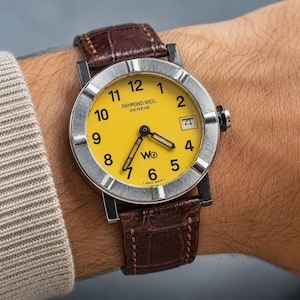Vintage Raymond Weil W1 Yellow Dial Swiss Quartz Watch | Rare Luxury Men's Dress Watch, Free Shipping, 1 Year Warranty, Gift Box Included