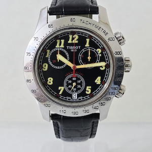 Tissot Chronograph Vintage Men’s Watch Black Dial Leather Strap, Swiss Made Luxury Timepiece - Free Shipping, Gift Box & 1 Year Warranty