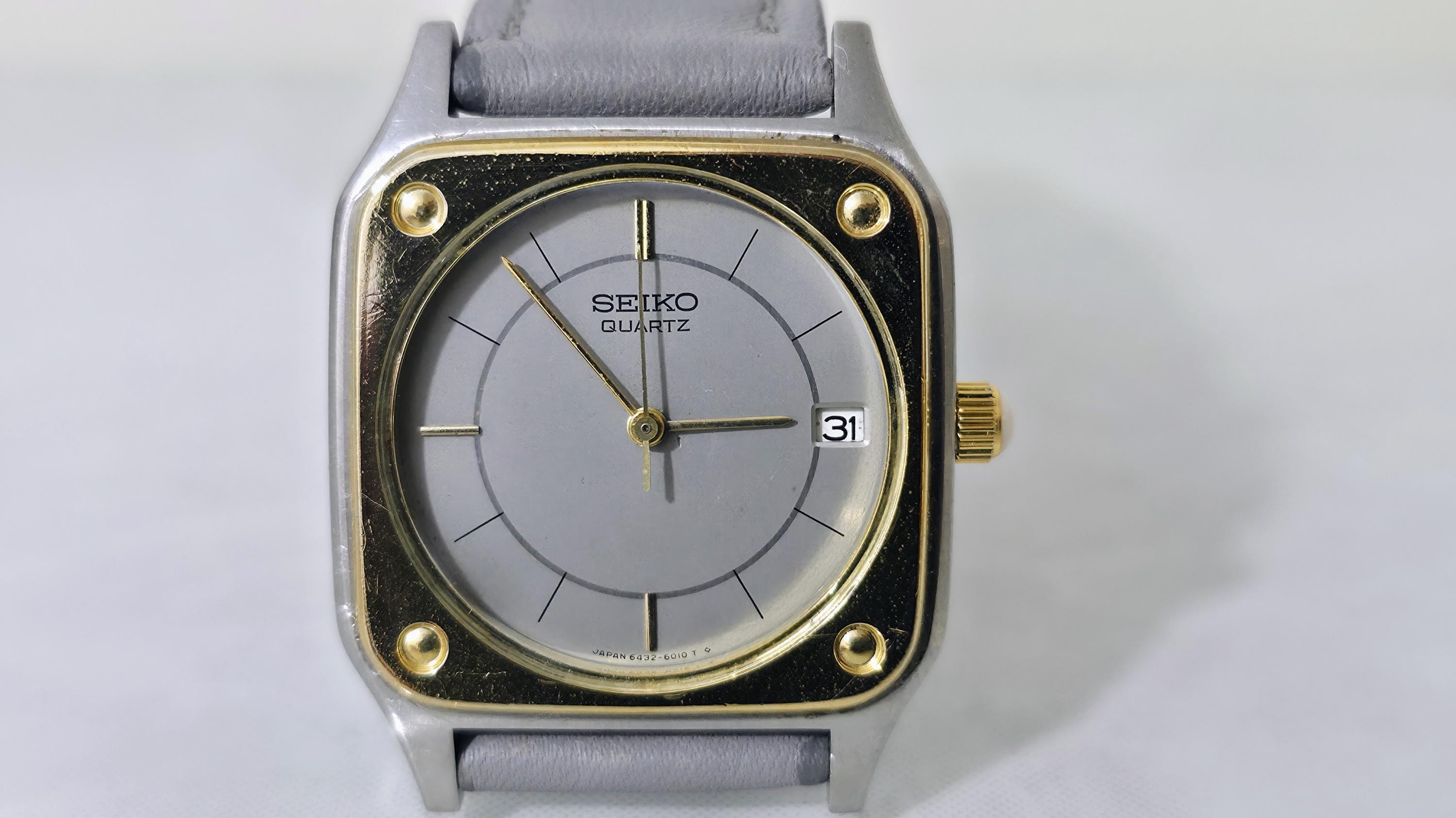 Rare Vintage Seiko Quartz 6432-6000 Tank Watch Two-tone Square