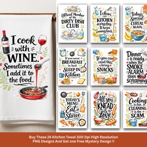 Rolig kökshandduk PNG-paket, sarkastiska matlagnings- och bakningscitat (digital nedladdning)