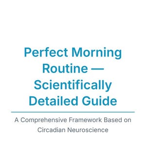 Könnte beinhalten: Weißer Hintergrund mit türkisfarbenem Text. Der Text lautet "Perfect Morning Routine - Scientifically Detailed Guide" und "A Comprehensive Framework Based on Circadian Neuroscience".