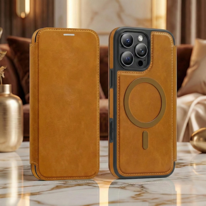 Magnetic Leather Wallet Phone Case with Flip Cover & Card Holder, Luxury Shockproof Case for iPhone 17, 16, 15, 14, 13, 12, 11 Pro Max