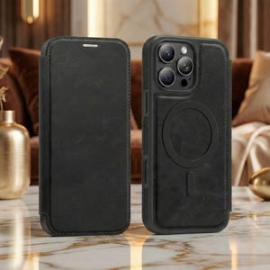 Magnetic Leather Wallet Phone Case with Flip Cover & Card Holder, Luxury Shockproof Case for iPhone 17, 16, 15, 14, 13, 12, 11 Pro Max