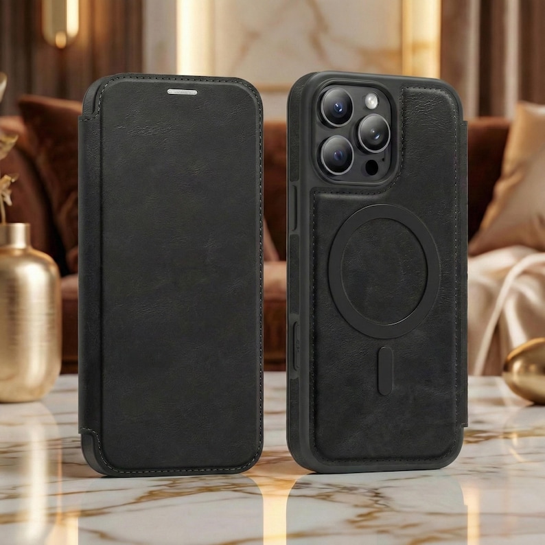 Magnetic Leather Wallet Phone Case with Flip Cover & Card Holder, Luxury Shockproof Case for iPhone 17, 16, 15, 14, 13, 12, 11 Pro Max