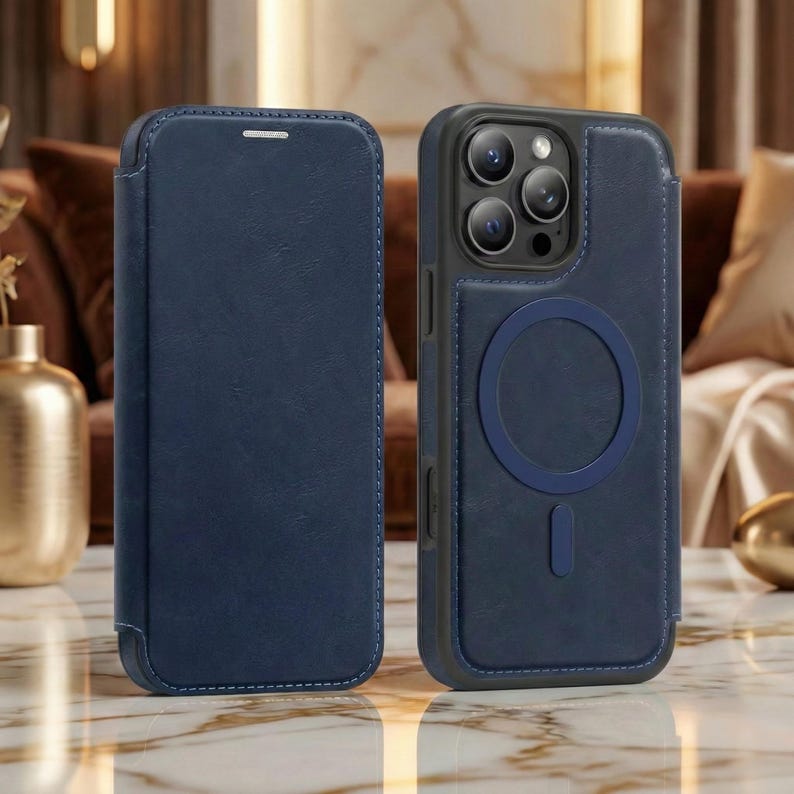 Magnetic Leather Wallet Phone Case with Flip Cover & Card Holder, Luxury Shockproof Case for iPhone 17, 16, 15, 14, 13, 12, 11 Pro Max