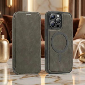 Magnetic Leather Wallet Phone Case with Flip Cover & Card Holder, Luxury Shockproof Case for iPhone 17, 16, 15, 14, 13, 12, 11 Pro Max