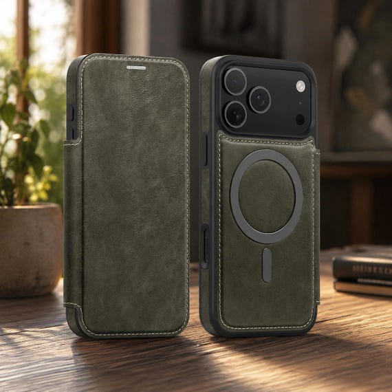 Magnetic Leather Wallet Phone Case with Flip Cover & Card Holder, Luxury Shockproof Case for iPhone 17, 16, 15, 14, 13, 12, 11 Pro Max