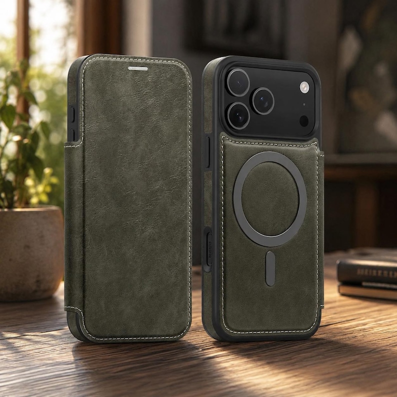 Magnetic Leather Wallet Phone Case with Flip Cover & Card Holder, Luxury Shockproof Case for iPhone 17, 16, 15, 14, 13, 12, 11 Pro Max