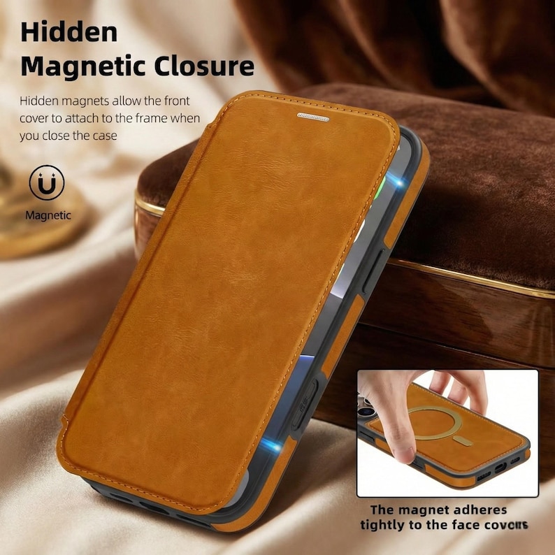 Magnetic Leather Wallet Phone Case with Flip Cover & Card Holder, Luxury Shockproof Case for iPhone 17, 16, 15, 14, 13, 12, 11 Pro Max