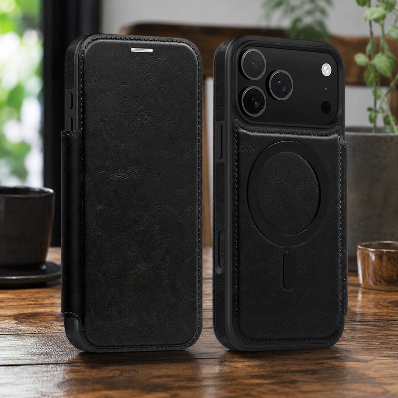 Magnetic Leather Wallet Phone Case with Flip Cover & Card Holder, Luxury Shockproof Case for iPhone 17, 16, 15, 14, 13, 12, 11 Pro Max