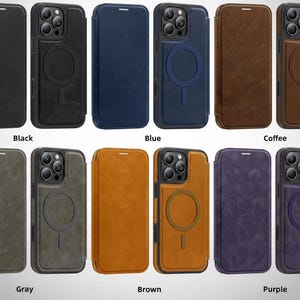 Magnetic Leather Wallet Phone Case with Flip Cover & Card Holder, Luxury Shockproof Case for iPhone 17, 16, 15, 14, 13, 12, 11 Pro Max