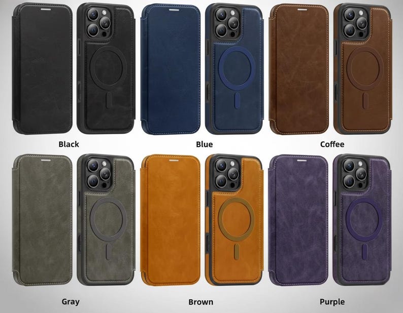 Magnetic Leather Wallet Phone Case with Flip Cover & Card Holder, Luxury Shockproof Case for iPhone 17, 16, 15, 14, 13, 12, 11 Pro Max