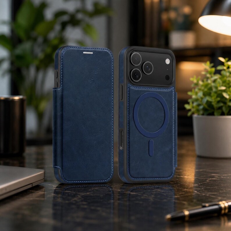 Magnetic Leather Wallet Phone Case with Flip Cover & Card Holder, Luxury Shockproof Case for iPhone 17, 16, 15, 14, 13, 12, 11 Pro Max