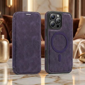 Magnetic Leather Wallet Phone Case with Flip Cover & Card Holder, Luxury Shockproof Case for iPhone 17, 16, 15, 14, 13, 12, 11 Pro Max