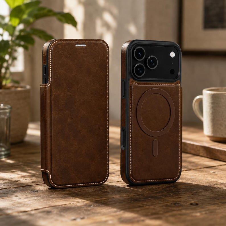 Magnetic Leather Wallet Phone Case with Flip Cover & Card Holder, Luxury Shockproof Case for iPhone 17, 16, 15, 14, 13, 12, 11 Pro Max
