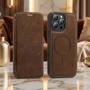 Magnetic Leather Wallet Phone Case with Flip Cover & Card Holder, Luxury Shockproof Case for iPhone 17, 16, 15, 14, 13, 12, 11 Pro Max