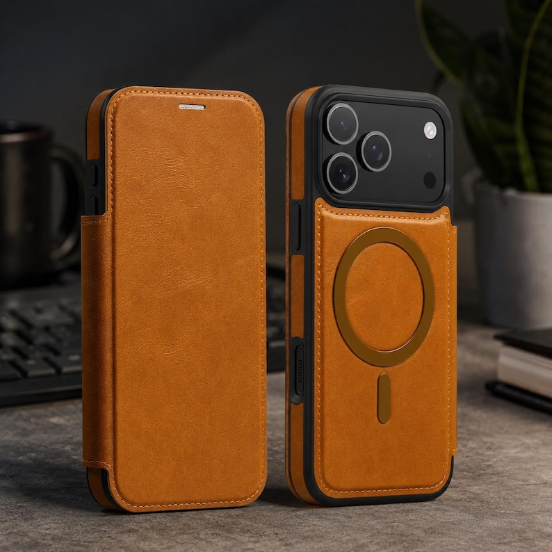 Magnetic Leather Wallet Phone Case with Flip Cover & Card Holder, Luxury Shockproof Case for iPhone 17, 16, 15, 14, 13, 12, 11 Pro Max