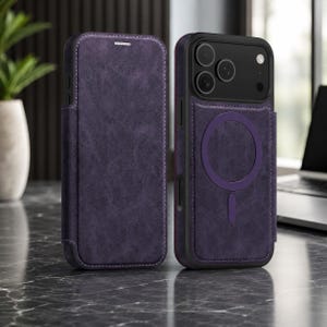 Magnetic Leather Wallet Phone Case with Flip Cover & Card Holder, Luxury Shockproof Case for iPhone 17, 16, 15, 14, 13, 12, 11 Pro Max