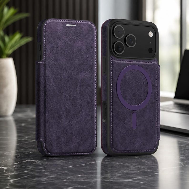 Magnetic Leather Wallet Phone Case with Flip Cover & Card Holder, Luxury Shockproof Case for iPhone 17, 16, 15, 14, 13, 12, 11 Pro Max