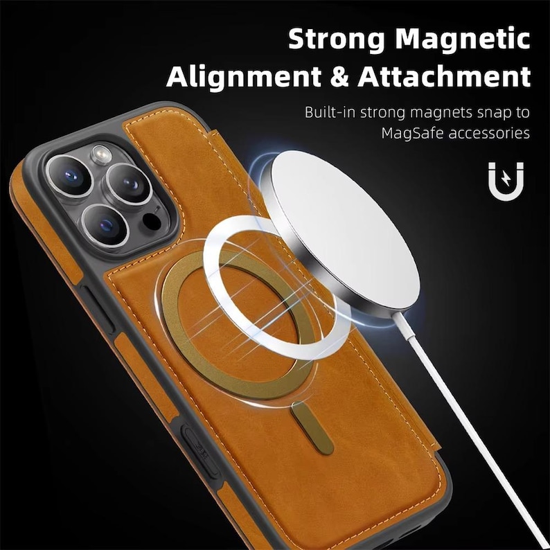 Magnetic Leather Wallet Phone Case with Flip Cover & Card Holder, Luxury Shockproof Case for iPhone 17, 16, 15, 14, 13, 12, 11 Pro Max