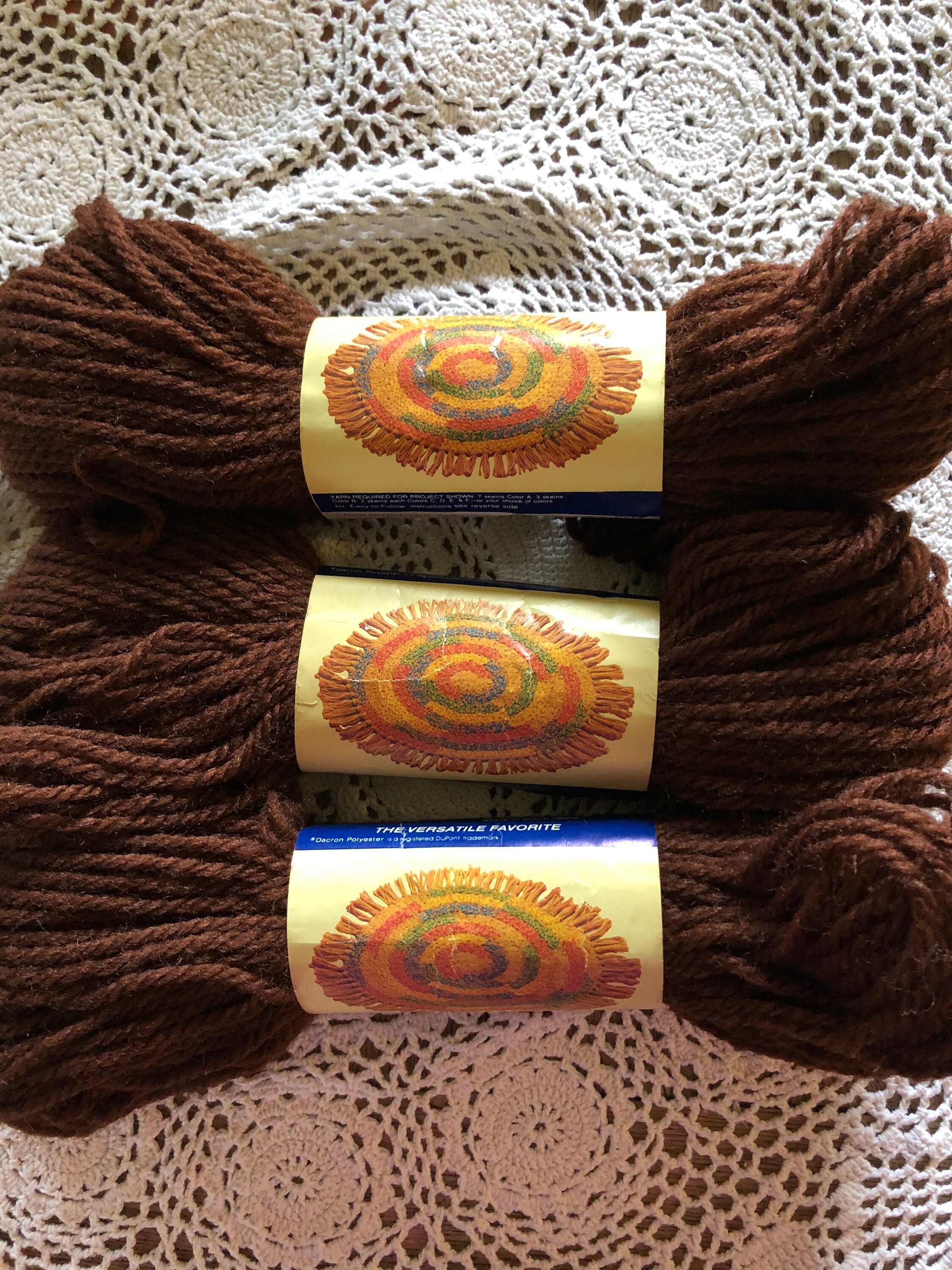 Caron Heavy Rug Yarn 3 New Vintage Skeins BROWN Polyester Etsy
