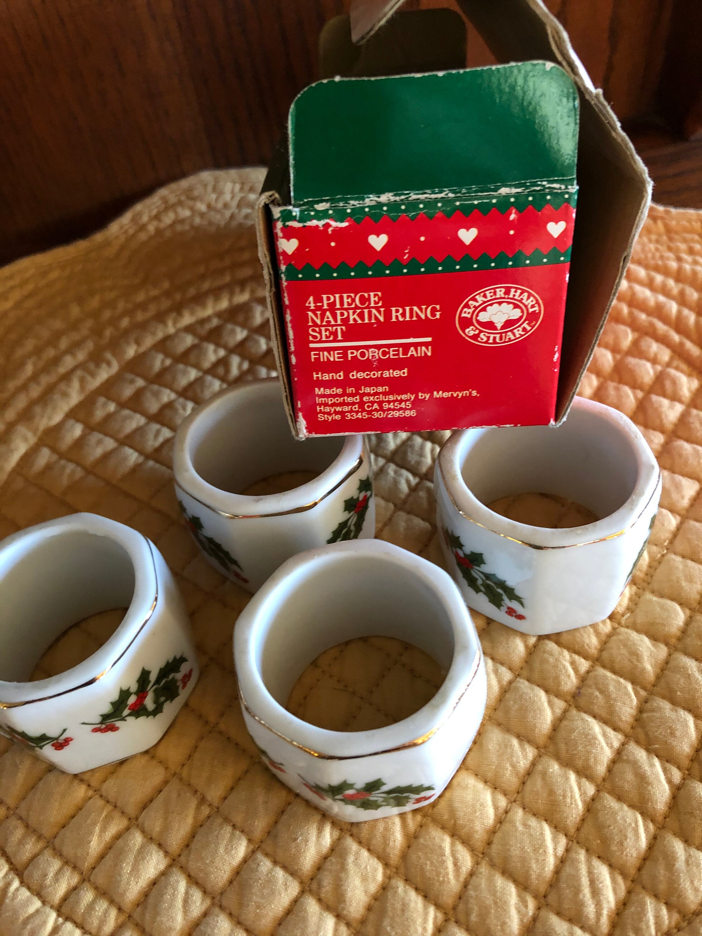Christmas Napkin Rings Porcelain Holly vintage set of 4 Etsy