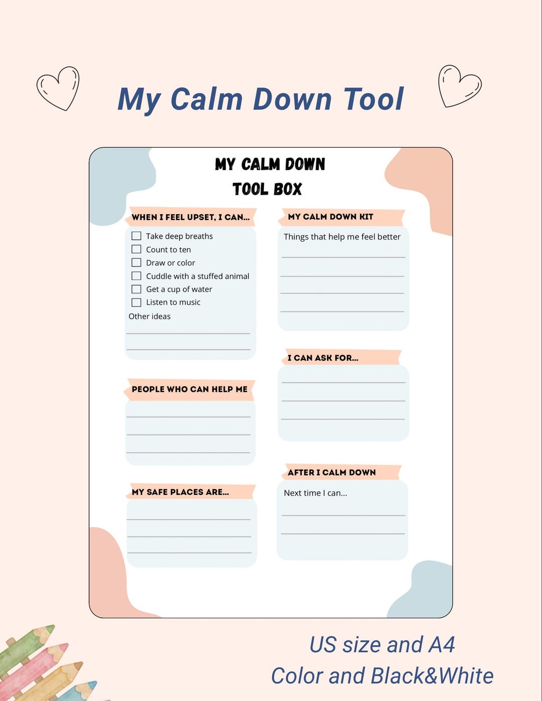 SEL Calm Down Toolbox Worksheet, Kids Emotional Regulation Printable ...