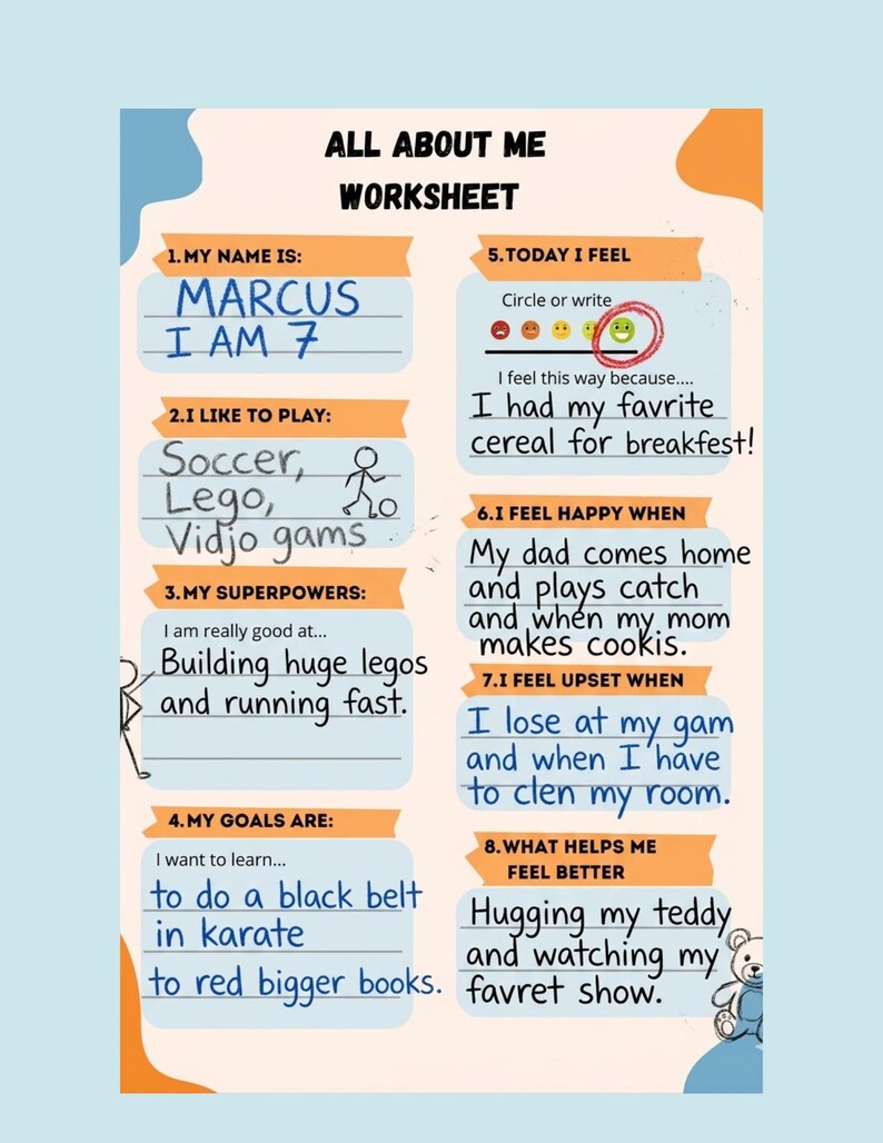 Marcus Asmr Worksheets.pdf All About Me Feelings Worksheet, Kids SEL Activity, Confidence Builder ...