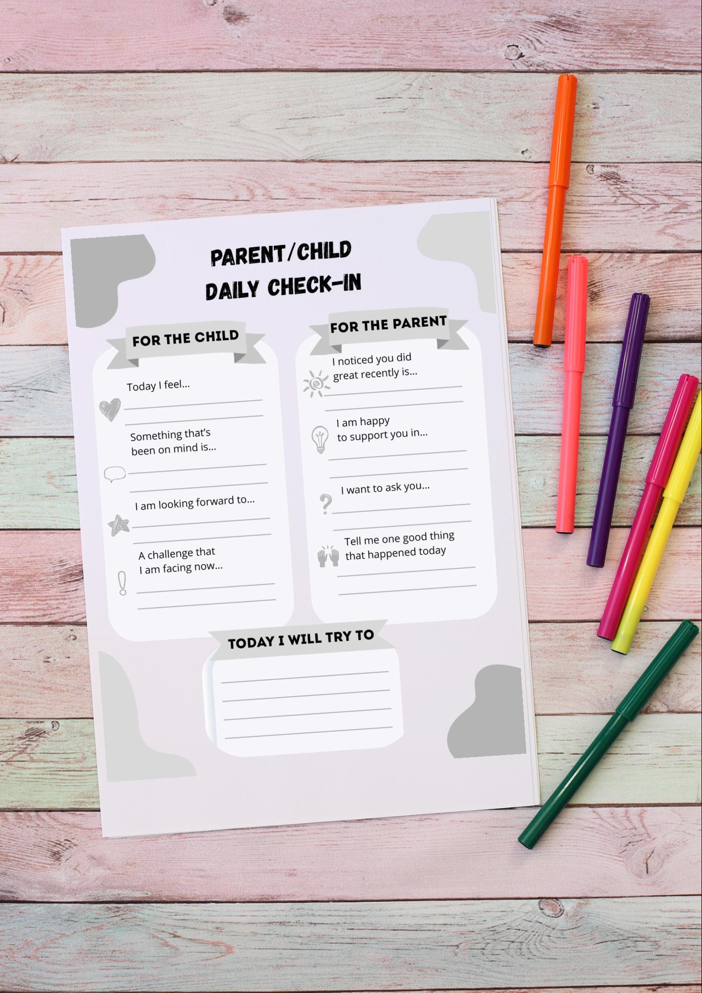 Parent Child Daily Check-in Worksheet, Feelings Communication Activity ...