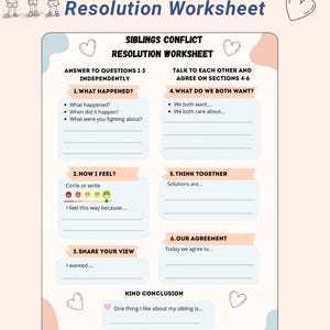 Kids Sibling Conflict Resolution Worksheet, SEL Activity, Problem Solving (Digital Download)
