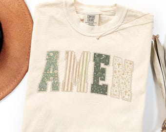 Comfort Colors Amen Shirt Floral Patchwork Faith Style Cozy Gift Sweatshirt